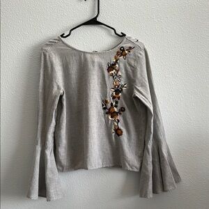 Zara Gray Long Bell Sleeves Top Size Small